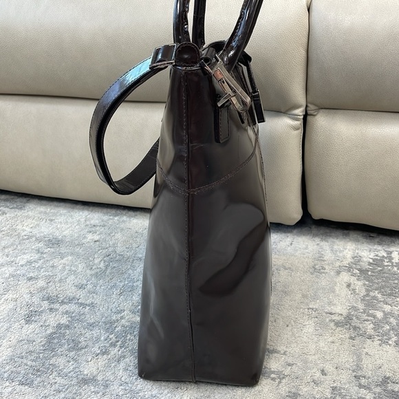 Vintage Gucci Dark Brown Patent Leather Structured Handbag 2 Way Glossy - Picture 3 of 17